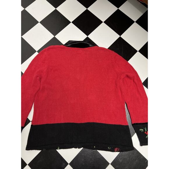 Vintage Tiara International Christmas Sweater Pointseta Cardigan XL Granny Glam - Picture 11 of 12